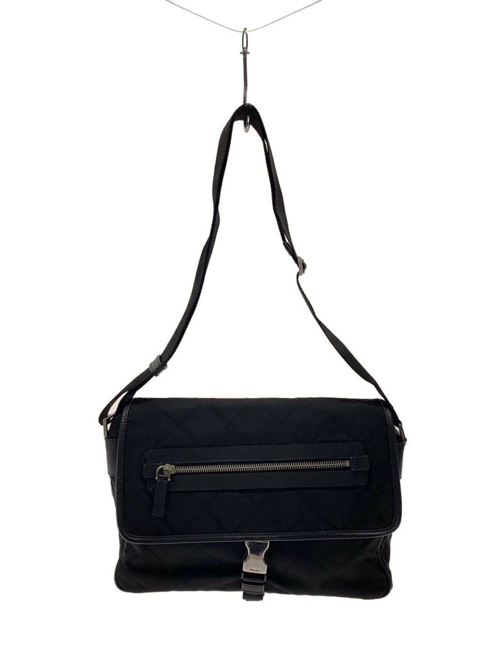 Prada Tessuto Saffiano Leather Shoulder Bag Black